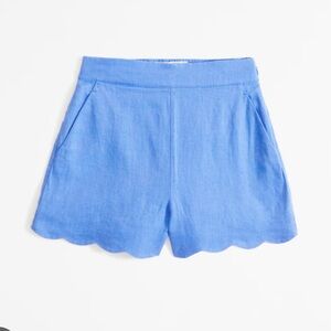A&F Linen Blend Scalloped Short in blue